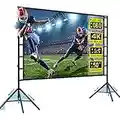 Projector Screen with Stand,150inch Indoor Outdoor Movie Projection Screen 4K HD 16: 9 Wrinkle-Free Design for Backyard Movie Night(Easy to Clean, 1.1Gain, 160° Viewing Angle & A Carry Bag)