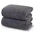 TENSTARS Silk Hemming Bath Towels for Bathroom Clearance - 27 x 55 inches - Light Thin Quick Drying - Soft Microfiber Absorbent Towel for Bath Fitness, Sports, Yoga, Travel, Gym - 2 Pack, Dark Grey