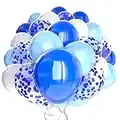 60 Pack Blue Balloons + White Balloons + Blue Confetti Balloons w/Ribbon | Blue Balloon | Globos Azules | Light Blue Balloons | Baby Blue Balloons | Blue Party Decorations | Blue White Balloons |