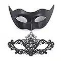 2 Pezzi Maschere Veneziana Nero Mascherata Carnevale Masquerade Viso Sexy Maschera da Ballo per Donna Uomo in Halloween Festa Costume