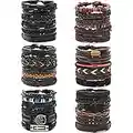 JEWPARK 6 Sets Braided Leather Bracelets for Men Women Wrap Wood Beads Bracelet Woven Ethnic Tribal Rope Wristbands Bracelets Set Adjustable