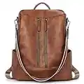 BROMEN Women Backpack Purse Leather Anti-theft Travel Backpack Fashion Shoulder Handbag Brown