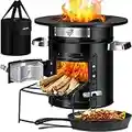 KESSER® Raketenofen Inkl. Grillpfanne aus Gusseisen mit Tragetasche, Dutch Oven BBQ Rakete Holzofen Camping Campingkocher Campinggrill Edelstahl Black