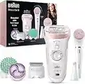 Braun Silk-épil Depilatore Donna, Beauty Kit Deluxe 9-in-1 Wireless Depilazione Wet & Dry - Epilatore Elettrico Donna, rasoio, esfoliante, kit pulizia viso e corpo, SE 9-995 Bianco e Rosa