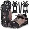 JOOLESER Crampons,Antidérapant sur Chaussures/Bottes 11 Clous à Neige Grips Crampons Clous en Acier Inoxydable antiglisse-Unisexe (Black-L, 1)