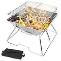 Odoland Zusammenklappbarer Lagerfeuer-Grill, Camping-Feuerstelle mit Tragetasche, 304 Edelstahl, robust, tragbar (M (31 x 31 x 21 cm)