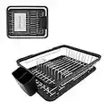 Anika 69049 Kitchen Dish Drainer Rack / Separate Cutlery Holder / Removable Drip Tray / Black Colour / 41 x 32 x 9.5cm