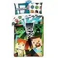 Halantex - Parure de lit Minecraft Steve Alex Zombie pour enfant - 2 pièces : housse de couette 140 x 200 cm et 1 taie d'oreiller - Vert - Oeko-Tex - MNC-200-BL