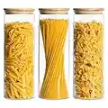 ComSaf Glass Pasta Storage Containers 74oz Set of 3, Spaghetti Jar with Airtight Bamboo Lid, Food Storage Canisters in Kitchen Pantry, Tall Sealing Glass Jar for Noodles Flour Cereal Coffee Beans