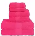 GLAMBURG 6 Piece Towel Set, 100% Combed Cotton - 2 Bath Towels, 2 Hand Towels, 2 Wash Cloths - 600 GSM Luxury Hotel Quality Ultra Soft Highly Absorbent Towel Set for Bathroom - Hot Pink