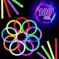 100 Pack Glow sticks- 8 inch Ultra Bright glowsticks Party Favour Packs bulk mixed colors,glow stick necklaces great for neon party weddings concerts Fun and great gift boys girls and adults alike