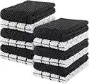 Utopia Towels - 12 Torchons de Cuisine - Serviettes de Cuisine 100% Coton - Lavable en Machine (38 x 64 cm) (Noir et Blanc)