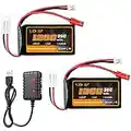 7.4V 1200mAh Lipo Battery 2S 35C SCX24 Lipo Batteries with PH2.0&JST Plug Rechargeable Lithium Battery with 2 in 1 USB Charger for WLtoys A949 A959 A969 A979 K929 and Most 1/10 1/16 1/18 1/24 RC Cars