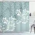 ABAKUHAUS Clásico Cortina de Baño, Retro Floral de los remolinos de la Hiedra, Material Resistente al Agua Durable Estampa Digital, 175 x 200 cm, Pizarra Azul Azul bebé