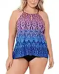 Miraclesuit Women's Plus Size Swimwear Vesuvio Peephole High Neckline Soft Cup Tankini Top with Adjustable Straps, Multi, 20W