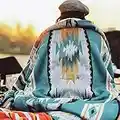 Manta con estampado azteca con forro de sherpa suave, estilo tribal navajo tradicional del suroeste navajo, manta cálida para camping, al aire libre, 127x152 cm, verde azulado