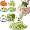 Cortador de Verdura 4 en 1 Rallador de Verduras, Cortador Verduras Calabacin Pasta, Cortador en Espiral Manual, Cortador de Vegetales Espiralizador Vegetal Veggetti Slicer