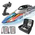 AlphaRev RC Boat with Case- R308 20+ MPH Fast Remote Control Boat for Pools and Lakes, 2.4 GHZ RC Boats with Storage Case for Adults and Kids