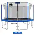 SONGMICS 12FT Trampoline with Enclosure Net, Basketball Hoop, Jumping Mat, Safety Pad, Ladder, Outdoor Backyard Trampolines, TÜV Certificated STR12BUV1