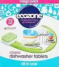 Ecozone Classic All-In-One Dishwasher Tablets, Effective Cleaning Formula Cuts Through Grease & Grime, Natural Vegan & Non Toxic Tabs, Plant Based Plastic-Free, Leaves No Residue (Box of 72 Capsules)