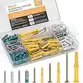 INCLY 230 PCS Drywall Anchors and Screws Assortment Kit, 115 Plastic Self Drilling Wall Anchors and 115 Philips Flat Head Screws, 5 Sizes Galvanized Screws and Wall Plug Bolts with Organizer Box