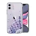 KEXAAR iPhone 11 Case, iPhone 11 Cute Case with Flowers, Purple Lavender Flowers Design for Girls Woman, Clear Floral Pattern Hard Back Soft Bumper Shockproof Skin Cover Phone Case (Lavender 11)