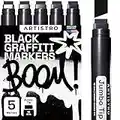 Artistro Rotuladores Jumbo, 5 Rotuladores Jumbo de Color Negro, Punta de Fieltro Jumbo 15mm, Rotuladores de Pintura Acrílica para Pintar Rocas, Piedra, Cerámica, Vidrio, Madera, Lienzo