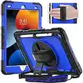 Timecity iPad 9th/ 8th / 7th Generation Case 10.2 inch Full-Body Protective Case with Screen Protector 360° Rotatable Stand with Hand/Shoulder Strap for iPad 9/8/7 Gen 2021~2019, Dark Blue