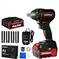 PULITUO Brushless Impact Wrench 1/2 inch, 300 ft-lb (400 N.m) Electric Impact Gun, 20V Electric Impact Driver with 4.0AH Li-Ion Battery and Fast Charger, 8 Pcs Kit, Led Light