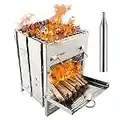 PSKOOK Camping Wood Stove Backpacking Stoves Stainless Steel Folding Outdoor Camping Hiking BBQ Cooker Stove Lightweight, Portable, Sturdy