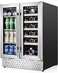 Tylza Wine and Beverage Refrigerator 24 Inch Dual Zone, French Door Wine and Beverage Cooler 24'' Built-In or Freestanding Drink Fridge, Under Counter Beer Refrigerator