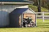 ShelterLogic 10' x 10' Shed-in-a-Box All Season Steel Metal Peak Roof Outdoor Storage Shed with Waterproof Cover and Heavy Duty Reusable Auger Anchors, Grey