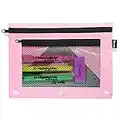 Enday Large Pencil Pouch for 3 Ring Binder Pink, Mesh Zipper Pencil Case, Pen Bag/Pen Case, Small Cosmetic bag, Storage Container, Also Available in Red, Purple, Green, Blue, Grey, Black, 1 Pc