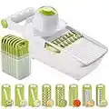 ADOV Mandoline Slicer All in 1, Kitchen Mandolin Vegetable Cutter Grater with Multifunction Interchangeable Stainless Steel Blades and Food Container for Julienne Fruit Veg Onion Potato Tomato Slicing