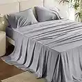 Bedsure 100% Viscose from Bamboo Sheets Set Cooling Bed Sheets Queen Size - Draps Soft and Silky Queen Bed Sheets Deep Pocket Fitted 4 Piece Sheet Set Light Grey