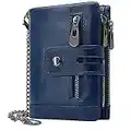 Cartera Hombre Monedero de Cuero con RFID Bloqueo Billetera Piel Hombre y Monedero con Cremallera, Billeteras Bifold Hombres 16 Ranuras para Tarjetas Carteras para Hombre con Cadena (azul marino)