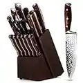 Kitchen Knife Set,15-Piece Knife Set with Block Wooden,Self Sharpening for Chef Knife Set,High Carbon Japan Stainless Steel Hammered Collection Knife Block Set with Steak Knives, Boxed Knife Sets