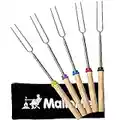 MalloMe Marshmallow Roasting Sticks - Smores Skewers for Fire Pit Kit - Hot Dog Camping Accessories Campfire Marshmellow 32 Inch Long Fork - 5 Pack