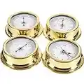 4Pcs Weather Station Set, High Precision Barometer Clock Meter Thermometer Hygrometer Kit, Brass Case 5.7in Boat Accessory, No Battery Needed, for Hotels, Warehouses, Offices, Factories