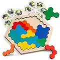 Coogam en Bois Hexagone Puzzle - Forme Bloc Tangram Casse-tête Jouet Géométrie Logique IQ Jeu STEM Montessori Cadeau Éducatif pour Tous Les Ages Défi