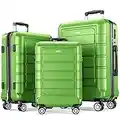 SHOWKOO Luggage Sets Expandable PC+ABS Durable Suitcase Double Wheels TSA Lock 3pcs, Green