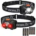 BORUIT 2 Pack LED Headlamp White Red Light Head Lamp,4 Modes Headlight IPX4 Waterproof Head Lamp Head Torch for Kids Adult Running Camping Hiking Fishing Jogging Headlight Gear,AAA Batteries Included