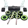 BONROB Elektronisches Schlagzeug, Drum Set, Roll Up Schlagzeug Midi Drum Kit mit Kopfhörer und eingebaute Lautsprecher Drum Pedals und Sticks