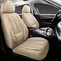Coverado Front and Rear Seat Covers 5 Pieces, Universal Seat Covers for Cars, Waterproof NAPPA Leather Car Seat Protectors Full Set, Universal Auto Interior Fit for Most Sedans SUV Pick-up Truck Beige