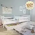 Kids Collective Kinderbett Jugendbett 90x200 cm mit Rausfallschutz | Voll-Holz inkl. Lattenrost & Schublade in weiß Kiefer | Mädchen Jungen Bett skandinavisch