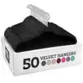 Zober Velvet Hangers 50 Pack - Heavy Duty Black Hangers for Coats, Pants & Dress Clothes - Non Slip Clothes Hanger Set - Space Saving Felt Hangers for Clothing