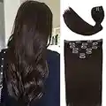 Clip in Hair Extensions Human Hair Double Weft 8A Grade No Tangling No Shedding 100% Remy Human Hair 15 Inch 7pcs 70g Dark Brown Hair Real hair for Fashion Women