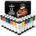 Castle Art Supplies Set di Vernici Acriliche, 12 x 75 ml | Enorme Set per Principianti o Artisti Adulti | Colori Intensi | Adatte a Varie Superfici | Con Resistente Cofanetto di Presentazione…