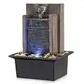 Amootek Waterfall Fountain Tabletop Fountain Office Tabletop Fountain Includes Many Natural River Rocks Decorated with Colorful Light 6.3" L x 5.12" W x 8.66" H