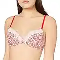 Iris & Lilly Soutien-Gorge Push-Up Femme, Rouge Coquelicot/Blanc, Marguerites, 90C